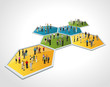 Vector: business people connected over bee hive blocks business people connected over bee hive blocks