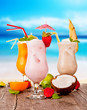 Summer drinks with blur beach on background 