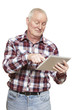Senior man using tablet computer looking confused