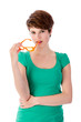 Pretty young woman with sunglasses in her hand