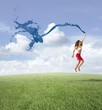 Photo: Girl jumping concept of freedom Girl jumping concept of freedom