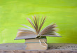 open book on green background,education concept