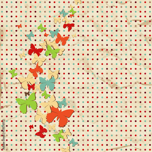 Vector: Butterfly design over vintage paper, dot pattern Butterfly design over vintage paper, dot pattern