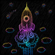 Vector ornate doodles rocket starting to space