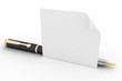 Illustration: pen with a sheet of paper. 3d render illustration pen with a sheet of paper. 3d render illustration