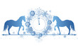 New Year border with horses and clock