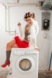 housewife bored in the laundry