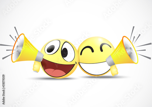 Vector: Emoticon with speaker .business commerce concept Emoticon with speaker .business commerce concept