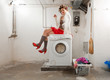 housewife bored in the laundry