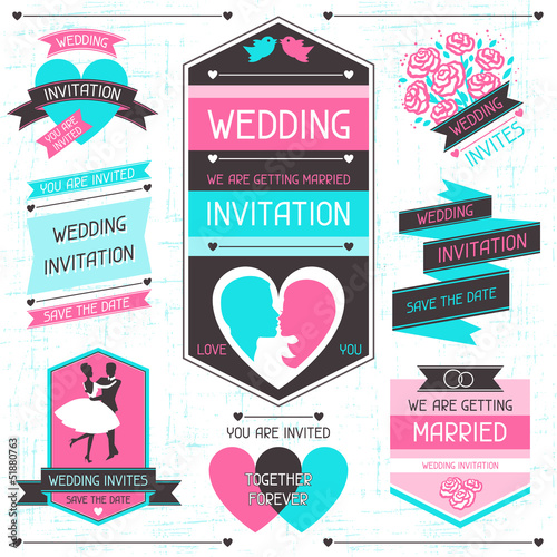 Vector: Wedding invitation retro set of design elements. Wedding invitation retro set of design elements.