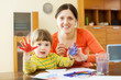  mother and  child drawing with hand printing
