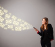 attractive young lady holding a phone with message icons