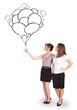 Happy women holding balloons drawing