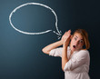 Young woman with modern speech bubble
