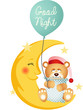 Good night teddy bear sitting on a moon