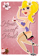 Motivation poster with pin up girl and message home sweet home