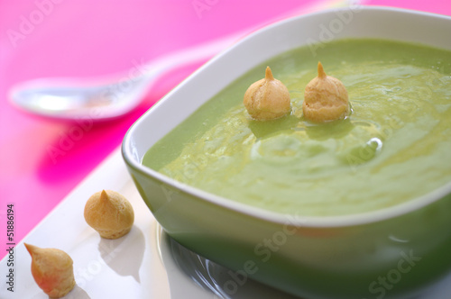 Photo: Delicious cream soup : green peas, potatoes, leeks Delicious cream soup : green peas, potatoes, leeks