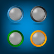 Set of Four colorful buttons on blue background.