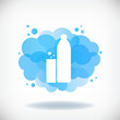 Bottle and glass of water with transparent clouds.