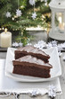 Danish traditional christmas. Chocolate cake and white handmade