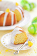 Slice of lemon cake, selective focus