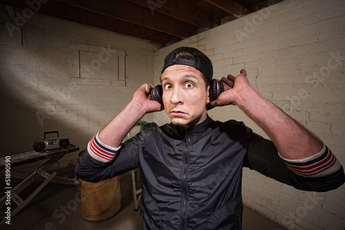 Photo: Surprised Man with Earphones Surprised Man with Earphones