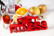 Diet and fitness, dumbell in vitamins 