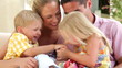 Video: Family Sitting On Garden Seat Together Family Sitting On Garden Seat Together
