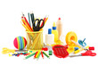Office and school accessories isolated on a white background.