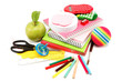 School and office supplies on white background. Back to school.