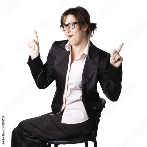 Photo: Emotional business woman. Isolated over white background Emotional business woman. Isolated over white background