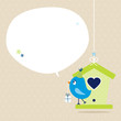 Vektor: Blue Bird House Gift Speech Bubble Beige Dots Blue Bird House Gift Speech Bubble Beige Dots