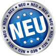 Button "NEU" blau/silber rund