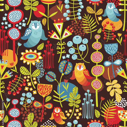Vector: Seamless background with owls. Vector nature pattern. Seamless background with owls. Vector nature pattern.