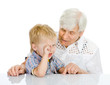 grandmother talks to the grandson. isolated on white 