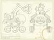 blueprint with the scheme of planet rover on old grunge paper