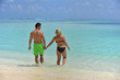 happy young  couple at summer vacation have fun and relax