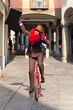 business woman go to work in monocycle