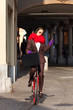 business woman go to work in monocycle