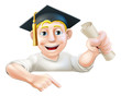 Vector: Learning graduate man pointing down Learning graduate man pointing down