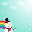 Happy snowman in the sky with rainbow