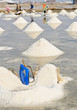 Harvesting of sea salt piles in Thailand