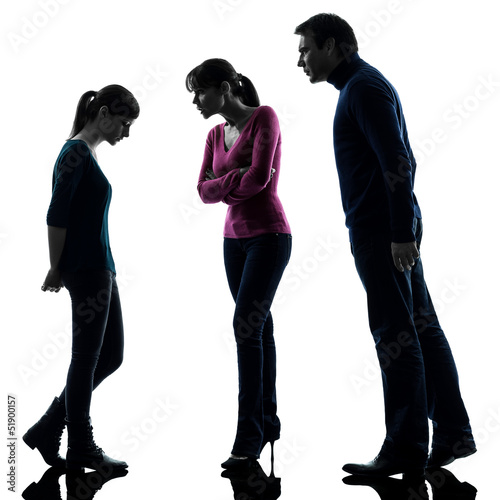 Photo: family father mother daughter dispute reproach silhouette family father mother daughter dispute reproach silhouette