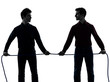 two  men twin brother friends tug of war silhouette