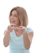 Playful woman pointing at the viewer