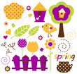 Vektor: Cute spring garden vector set isolated on white ( retro ) Cute spring garden vector set isolated on white ( retro )