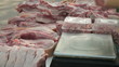 Video: Selling pork meat at street market Selling pork meat at street market