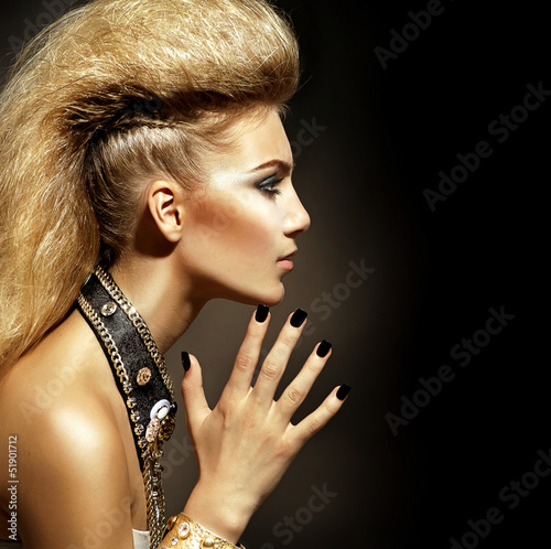 Photo: Fashion Rocker Style Model Girl Portrait. Hairstyle Fashion Rocker Style Model Girl Portrait. Hairstyle