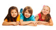 Three kids laying in line