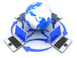 Abstract Earth and four laptop